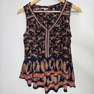 ANTHROPOLOGIE PATRONS OF PEACE Floral Paisley Patchwork Flounce Ruffle Top Small